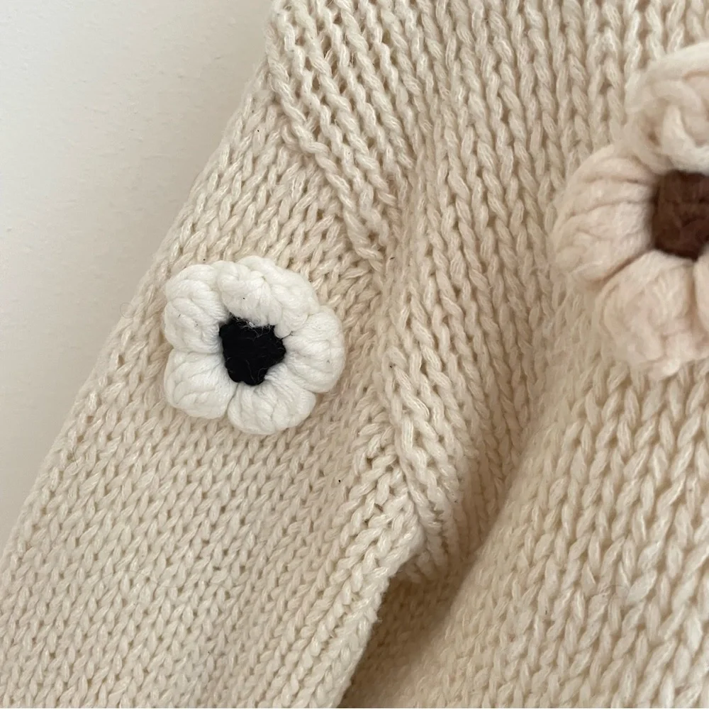 Anthropologie Duchamp The Susannah 3D Flower Cardigan Sweater In Cream S/M